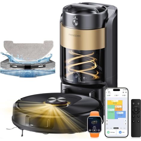 Robot Aspirateur Laveur 10000Pa avec Station Sans Sac Vidage Automatique,200Min Aspirateur Robot et Serpillière,Nav Lidar Cartographie,Évitement d'obstacles,Pour Poils Animaux Tapis (1/5)