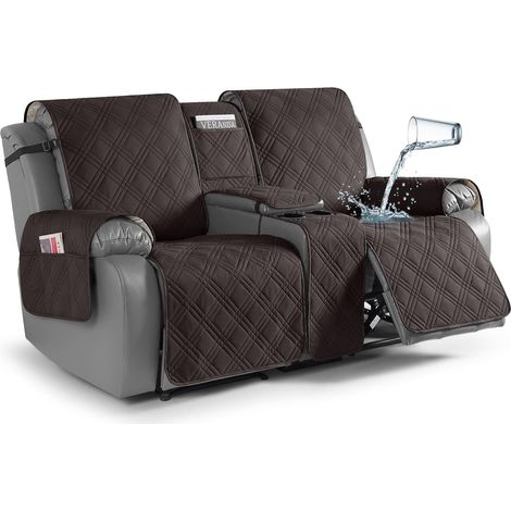 Waterproof Loveseat Cover with Console, Non-Slip Loveseat Cover with Console and Pocket, Separate Sleeping Sofa Cover, Furniture Protector, 2-Seater, Coffee (1/5)