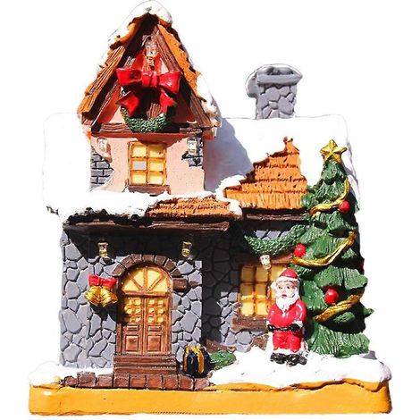 Leuchtendes Haus, Weihnachtsmann-Skulptur, Weihnachtswichtel, Vintage-Weihnachtsdekorationen (1/5)