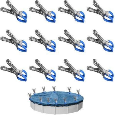 12 Pièces Métalliques pour Couverture de Piscine, Serre de Jardin Pinces de Fixation avec Feuille de Protection, Pinces pour Piscines Hors Sol, Pinces à Forte Tension pour Bâche de Couverture-Muntra (1/5)