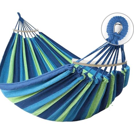 Hamac de Camping et Jardin Confortable avec Barre en Bois Anti-basculement et Corde pour Exterieur/Intérieure, Terrasse, La Sieste, 200 x 80 cm (1/5)