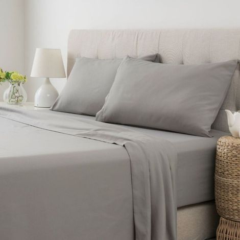 Ensemble de 4 draps-housses extra profonds en polyester doux 153×203 cm – Gris –