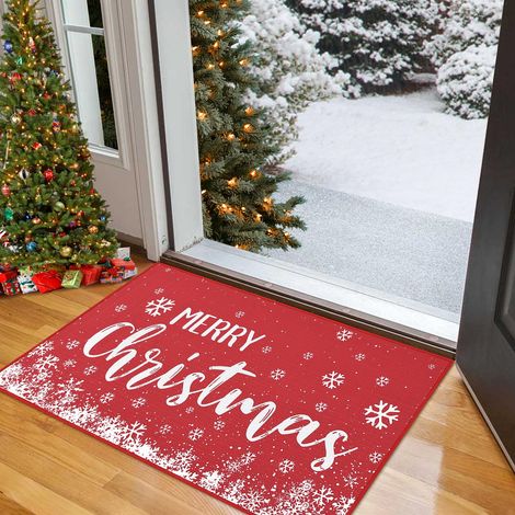 Floor Mat - Rubber Backing - Red, 40x60cm, Christmas Design - for Living Room, Hallway, Doorway (1/5)