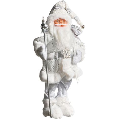 Décoration de Noël en Matière Synthétique et Tissu Forme Père Noël sur Pied Argentée Nelaug