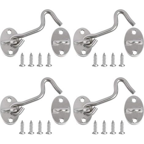 Door Closure Hook, 4PCS Cabin Hook Locks and Bolts for Door Locks, Gate Latches, Window Support for Silent Locking Spacer, Gate Lock, 3 Inch/Stainless Steel (1/5)