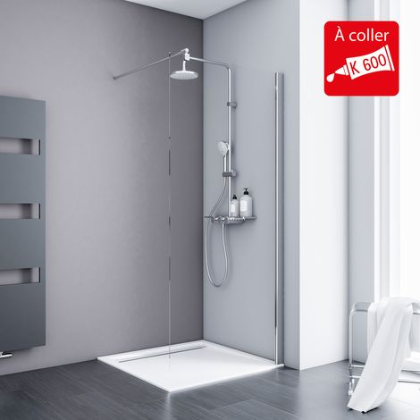Schulte – Paroi de douche fixe walk in 120 x 190 cm – Verre 6 mm transparent avec traitement anticalcaire – Profilé chromé – Installation sans perçage