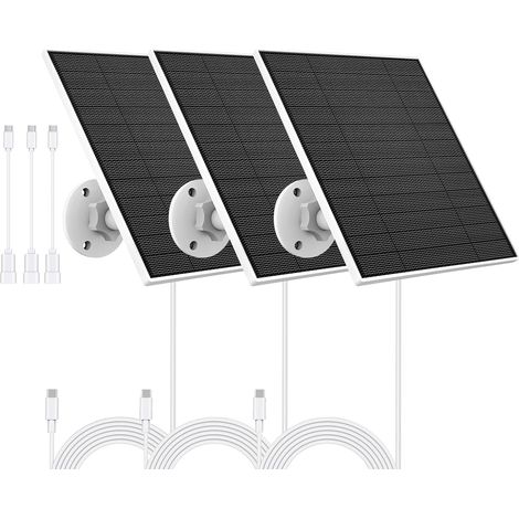 Panneau Solaire pour Caméra Extérieure, Compatible avec Caméra, Alimentation Continue, Inclut un Câble de Chargement de 9.8ft, IP65 Waterproof, 3 Paquets (1/5)