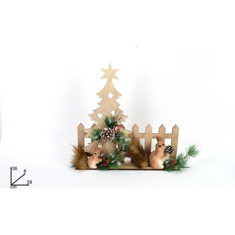 Decorazione Natale Scoiattoli con Steccato e Albero 36 x 39 cm