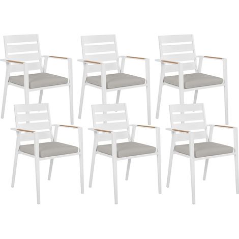 Set di 6 sedie da pranzo da giardino per esterni bianco Struttura in alluminio con cuscini di seduta grigi Taviano