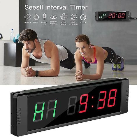 Chronomètre programmable pour entraînement par intervalles avec télécommande, pour appareils de fitness à domicile, vert et blanc (1/5)