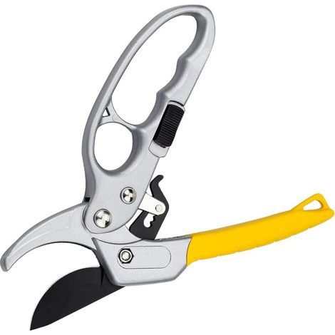 Sécateur de Jardin 20.5cm, Sécateur à Crémaillère de Jardinage avec Poignée en Caoutchouc pour Couper des Tiges et des Branches - Ø20 mm, Jaune (1/5)