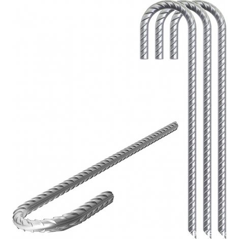 Lot de 4, Piquets de fixation sol L, acier galvanisé, tente, 30 cm, Acier électrozingué, argenté (1/4)