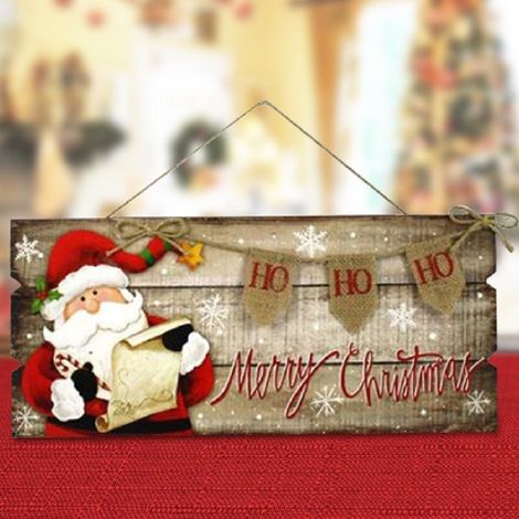 TRADE SHOP - Appendino Legno Con Babbo Natale Scritta Juta 2 Modelli Decorazioni Natalizie - (1/2)