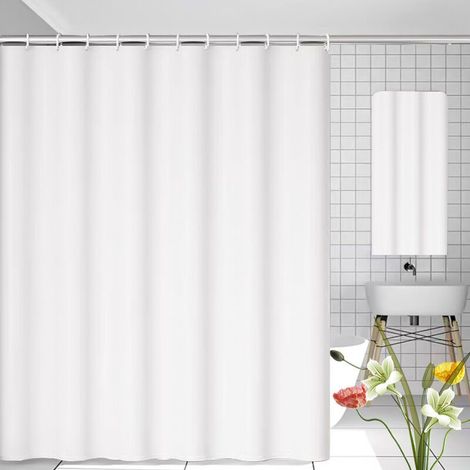 Rideau Douche Anti Moisissure, 180 x 200cm Blanc, avec 12 Crochets, sans Percage, Tissu PEVA Imperméable Lavable en Machine