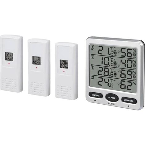 YMYNY Thermo-hygromètre intérieur/extérieur sans fil LCD numérique 433 MHz à 8 canaux avec trois capteurs à distance Fonction d'alarme de niveau de confort d'hygromètre (1/4)