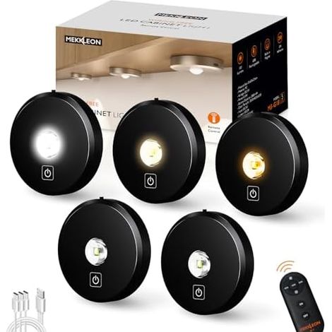 Lampes palets sans fil avec télécommande, 2200 mAh, rechargeables sous comptoir, 3 températures de couleur à intensité variable, lumière sous armoire, lampe de placard, lumière clé pour couloir (noir (1/5)