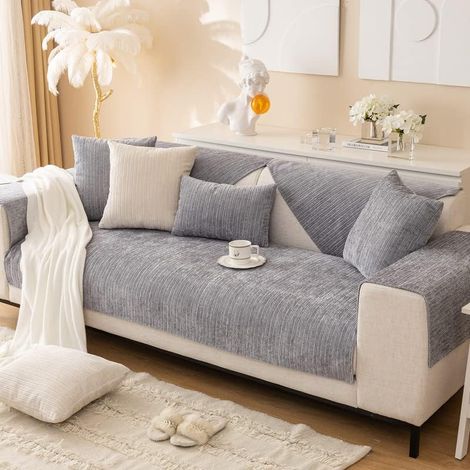 L-förmiger Sofabezug, 1-, 2-, 3-, 4-Sitzer, für L-förmiges Sofa, Ecksofa, weicher Kaninchenplüsch, rutschfest (70 x 150 cm)