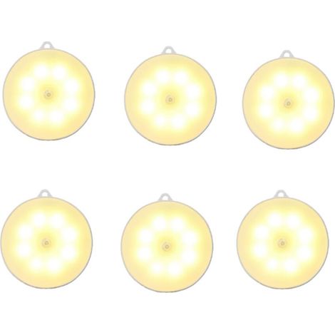 Lot de 6 veilleuses avec détecteur de mouvement, à piles AAA, marche/arrêt automatique, éclairage d'armoire, détecteur de mouvement intérieur, pour escalier, chambre à coucher, cuisine, chambre (1/5)