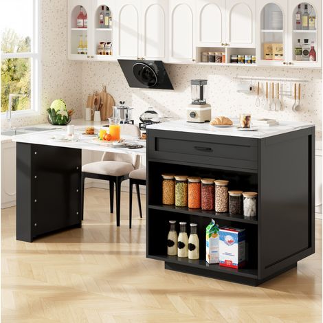 Ausziehbarer Stehtisch mit Stauraum 204x70x93,5 cm MDF OKMYHOME (1/5)