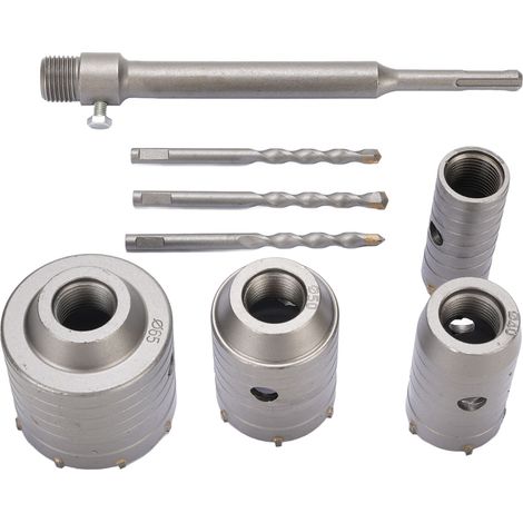 Kit de 5 scies cloches à béton (tiges de 30 mm, 40 mm, 50 mm et 65 mm) pour murs, ciment, maçonnerie, pierre et brique. (1/5)