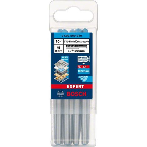 Bosch – Foret MultiConstruction 6mm – Longueur 60mm – Pour béton, brique, bois et métal – Lot de 10 – 2608900640