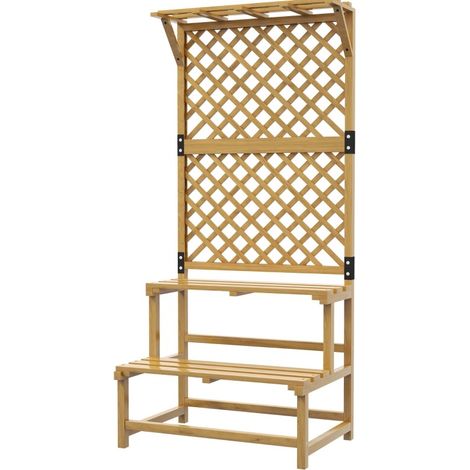 Porte-plantes extérieur en sapin avec treillis et toit, 2 étages, 75x50x166 cm, jaune (1/5)