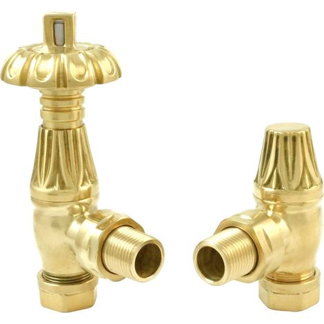 Heatwave Wyndham Polished Brass Angled Thermostatic Radiator Valve Set (1/2)