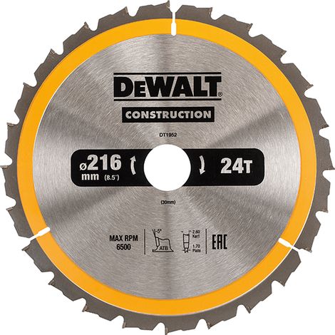 DeWALT DT1952 Stationary Construction Circular Saw Blade 216 x 30mm x 24T