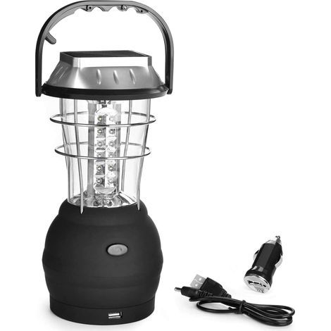 Lanterne solaire, lampe de camping LED ultra lumineuse, 2 modes d'éclairage réglables, 5 méthodes de charge, avec dynamo à manivelle, longue durée d'éclairage pour le camping, la randonnée, la pêche, (1/4)