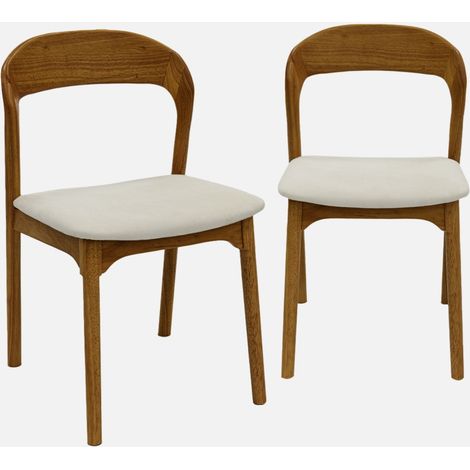Set 2 sedie vintage in legno di hevea e tessuto