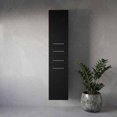 Napoli Nero Oak 350mm x 1600mm Wall Mounted Storage Unit - 350mm - Chrome 160mm Handle