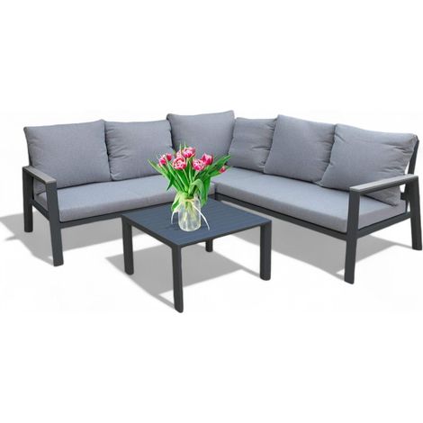 Salotto angolare da esterno 6 posti con struttura in alluminio e tavolino Soraya -  Black (1/5)