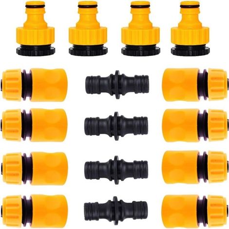 lot de 16. raccords pour tuyaux d'arrosage. 8 pièces de tuyaux à connexion rapide 1/2". 4 pièces de raccords doubles et 4 pièces de raccords 3/4". raccords pour tuyaux d'arrosage en plastique (1/5)