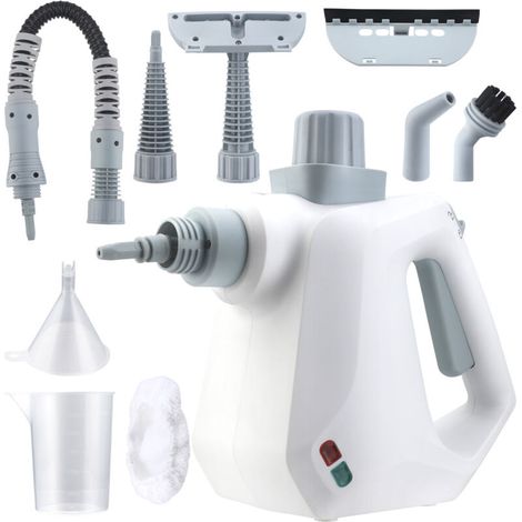 Nettoyeur vapeur portatif, nettoyeur vapeur multifonction sous pression avec 9 accessoires et verrouillage de sécurité pour usage domestique, sols, détails automobiles, joints et carrelage (blanc) (1/4)