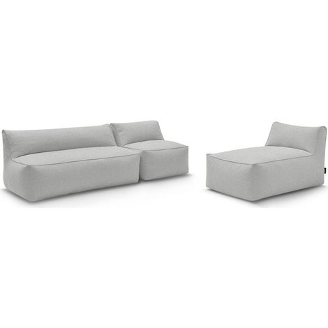BOBOCHIC - Canapé de jardin modulable RIVIERA avec 1 chauffeuse 1 place, 1 chauffeuse 2 places et 1 méridienne Gris clair (1/5)