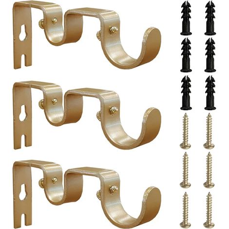 3 Pcs Support De Tringle À Rideau Double Tringle À Rideau Pole Holder Rideau Drapery Rod Supports Pour Barre De Rideaux Chambre Salon Avec Vis, Capacité De Transport Superbe De 25 Lb, or (1/5)