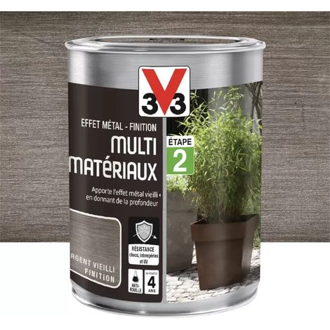 V33 – Peinture extérieure effet métal argent vieilli 0,25 L – Antirouille et primaire pour métal – Résistante aux chocs et intempéries (1/3)
