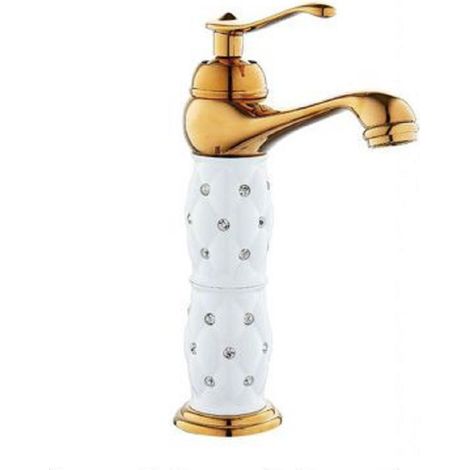 Trade Shop - Grifo Lavabo Alto Con Pedreria Monomando Baño Oro 52150 - (1/2)