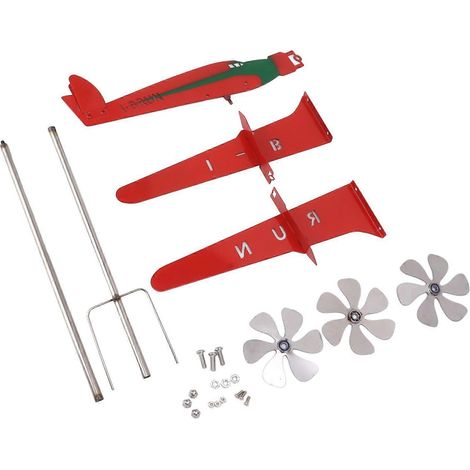 Veleta metálica 3D roja, resistente al óxido, lisa, con forma de avión, molinillo de viento para garaje, cúpula, granero o patio.