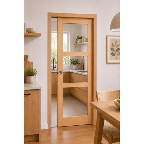 Porte Coulissante Ayous Vitrage Transparent H204 X L73 Cm, Galandage, Kit Finition (coquille Et Tire Doigt) Gd Menuiseries (1/4)