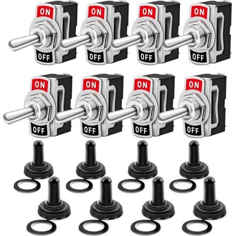 8er-Pack Kippschalter mit wasserdichter Kappe, 10A 12V DC / 6A 24V DC, 2-poliger SPST-Schalter für Auto-, LKW-, Boots- und Schiffsanwendungen (schwarz) (1/5)