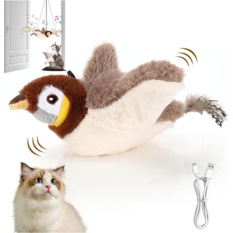 Oiseau Volant pour Chat, Jouet pour Flying Bird, Jouet en Peluche Simulant Le Gazouillis, Jouet Interactif pour Chat (1/5)