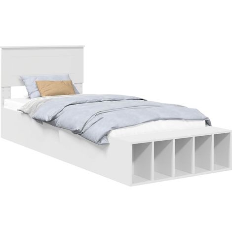 Lit simple,Cadre de lit avec étagère Blanc 75 x 190 cm Bois d'ingénierie (1/5)
