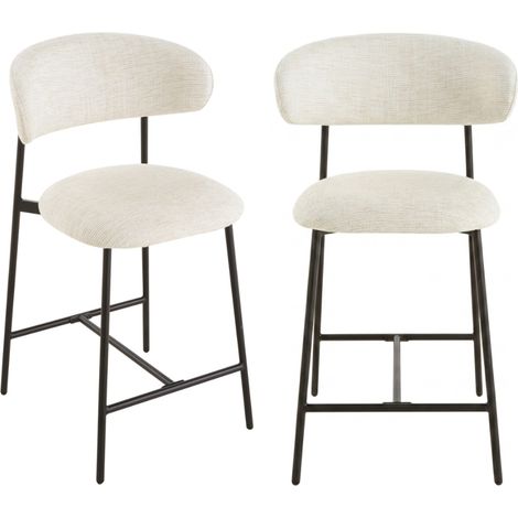 CALICOSY - Lot de 2 tabourets en tissu chiné et pieds en métal - DRACO (1/5)