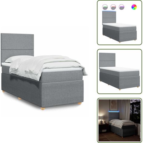 The Living Store Giroletto a Molle con Materasso Grigio Chiaro 90x200 cm Tessuto - Materasso a molle insacchettate