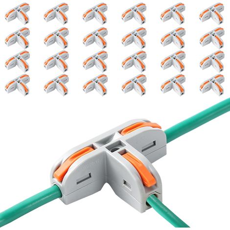 Connecteurs de fil à levier ,25 pcs connecteurs de borne rapide T-Tap , Connecteur électrique de type T , adapté au fil toronné solide AWG 28-12