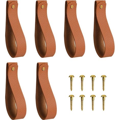 Crochets muraux en cuir PU, marron, lot de 6, sangles de suspension décoratives avec vis en laiton (1/5)