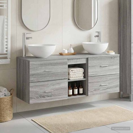 vidaXL Bathroom Cabinet Set 3 pcs Grey Sonoma 129 x 41 x 80 cm (1/5)