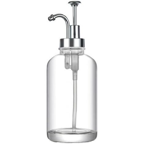 Distributeurs de Savon en Verre de 500ml, Bouteille de Remplacement, Salle de Bains, désinfectant for Les Mains, Savon et shampoing, Bouteille de Liquide de Douche(Silver) (1/2)