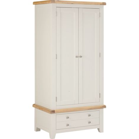 Windsor 2 Door 1 Drawer Wardrobe - L56 x W90 x H190 cm - Ivory/Oak